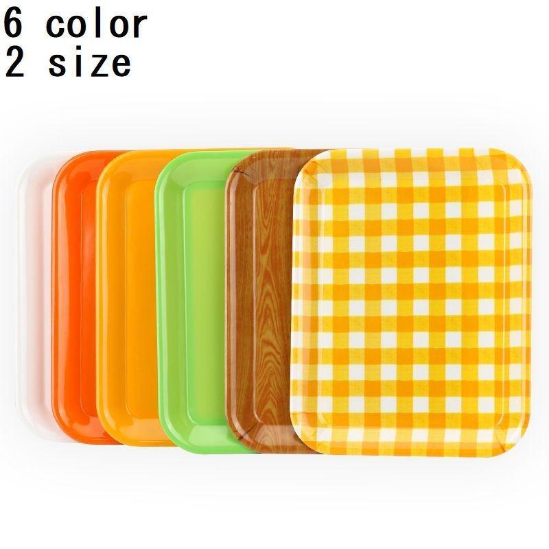 お盆 トレー トレイ キッチン用品 小物整理 長方形 チェックプリント 木目調プリント 無地 かわいい カ..
