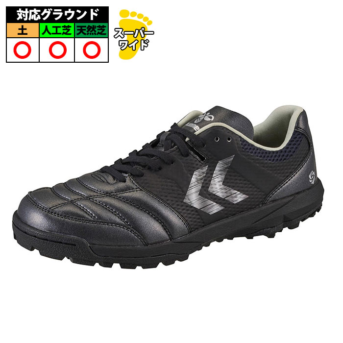 メーカー：ヒュンメル (hummel)品名：アピカーレ6.0 PRO SUPERWIDE TF品番：HAS3122-9095■アッパー人工皮革×合成繊維■アウトソールゴム■ミッドソール合成樹脂■ワイズスーパーワイド■カラーブラック×シルバー■その他仕様サイクロンヒールダイナミックスタビライザーカップインソール■対応グラウンド人工芝・ターフコート ■生産国ベトナム2026年7月発売フットサルプレイヤーの｢動きの質｣を高めるために開発した人工芝対応モデル。 アウトソールに搭載した｢サイクロンヒール｣構造が、キック時の軸足のブレを抑制し、正確で力強いシュートをサポート。 柔軟性の高いマイクロファイバーを前足部とインサイドに採用し、しなやかなボールタッチをサポート。 4E相当のスーパーワイドラストモデル。 ■キーワード: hummel ヒュンメル サッカー フットサル トレーニングシューズ トレシュー 大人 【関連商品】 └ アピカーレ6.0 ELITE WIDE TF (HAS3121-1075) &nbsp; 当店は実店舗と在庫を共用しております。在庫更新のタイムラグの為に販売できない可能性があります。万が一、店頭・メーカーともに在庫切れの際はご容赦下さいませ。