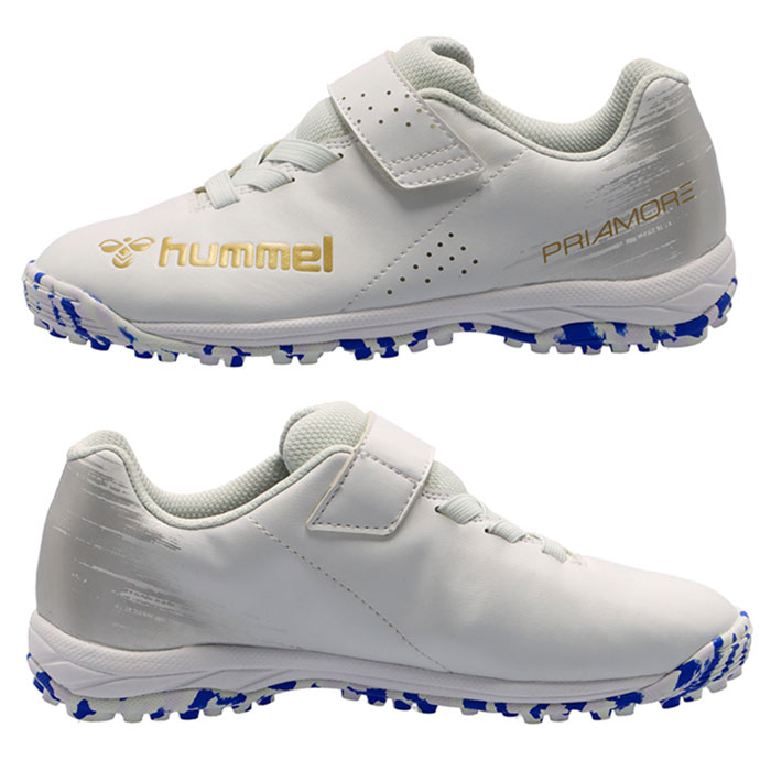 【アウトレット】ヒュンメル プリアモーレ ベータ VTF Jr hummel サッカー フットサル シューズ ジュニア トレーニングシューズ トレシュー マジックテープ 子供用 練習 ホワイト×ブルー (HJS2133-1060) 2