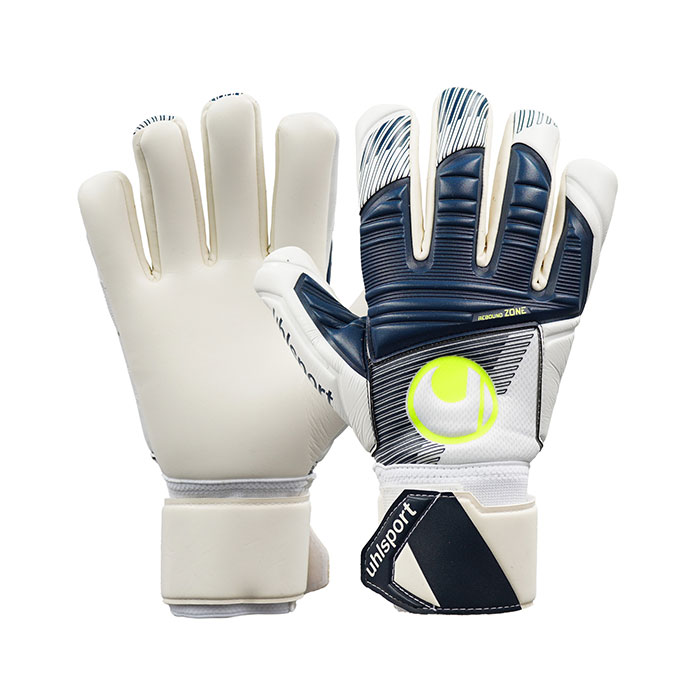 ◇キーパー手袋 ゴールキーパー GKメーカー：ウールシュポルト (uhlsport)品名：ホライズン スーパーソフト ハーフネガティブ品番：1011308-02■カラーホワイトxネイビーxフローイエロー■サイズ8号/9号/10号ソフト感とグ...