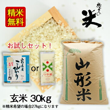 【あす楽対応】はえぬき 30kg コシヒカリ つや姫 お試しセット 送料無料 お米 コメ 山形県産 令和元年産 精米 玄米 無洗米