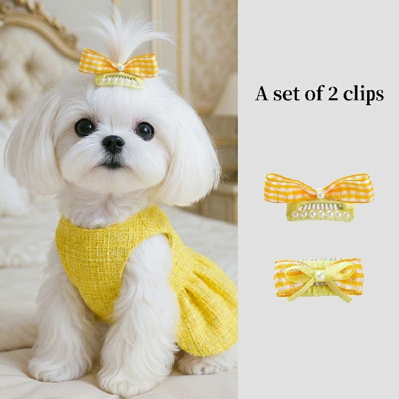 犬 ペット用 ヘアクリップ ヘアピン リボン 2点セット コームピン パッチン留め 髪...