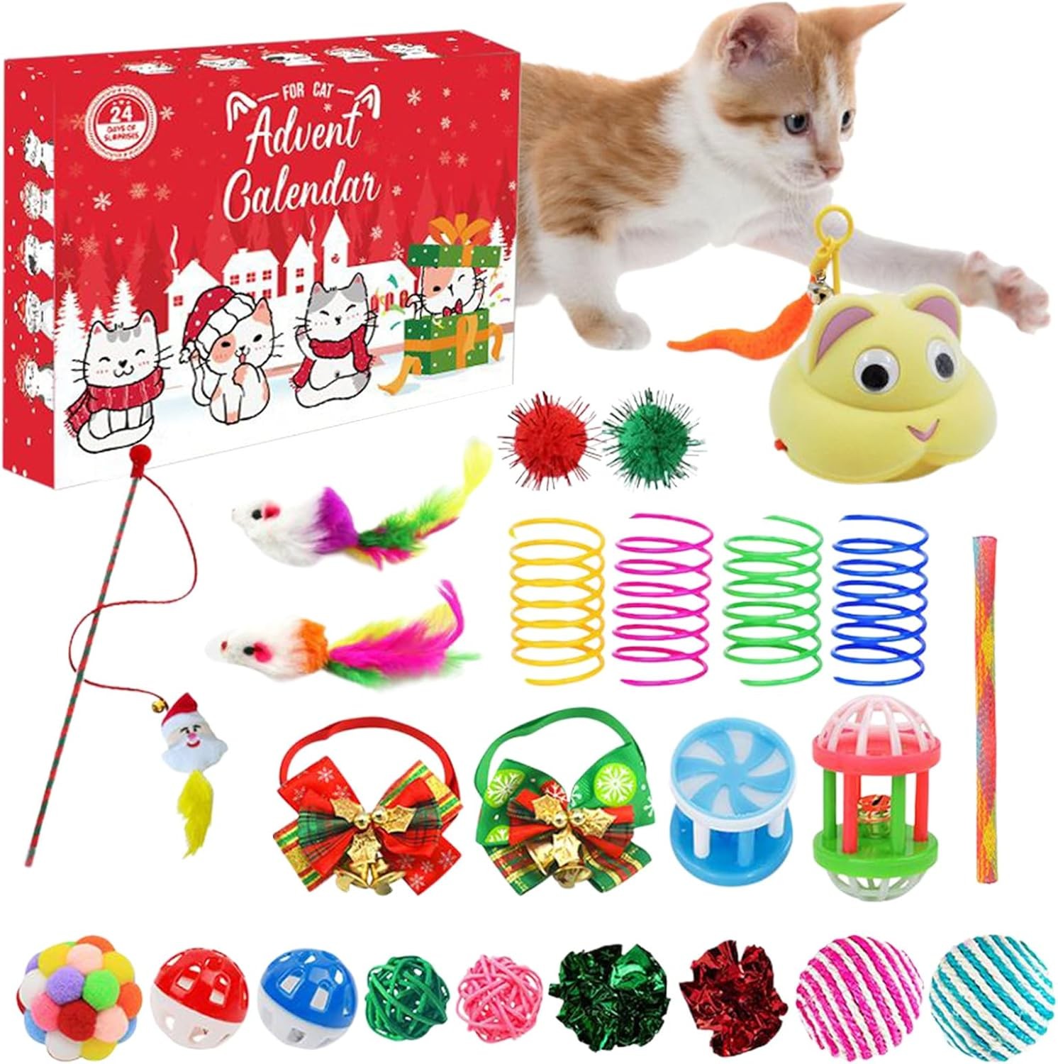 【猫へのクリスマスプレゼント】クリスマス キャットトイ アドベントカレンダー 2025 | 子猫と猫用クリスマスおもちゃアドベントカレンダー - 季節の祝祭アドベントグッズ お祝いの休日のアドベント贈り物、女性・大人・男性・友人・10代・家族・子供向け