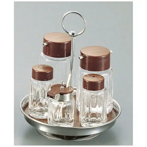 木目 中華カスターセット テーブルセット ガラス 卓上 調味料入れセット 6点セット 正油差し ソース差..