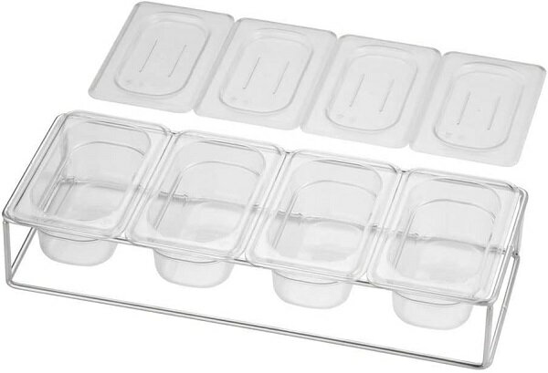 ポリカ―ボネイト キッチンディスペンサー 4S 透明 ヤクミ入 4ヶ入 PC 薬味入れ 4連 4個用薬味入れ 調味..