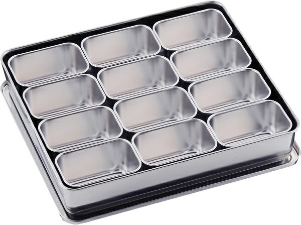 18-8 プレス 00号用 ヤクミ入 12ヶ入角 00号ヤクミ入れ 薬味入れ 12連 調味入れバット 12個用 蓋付 12..