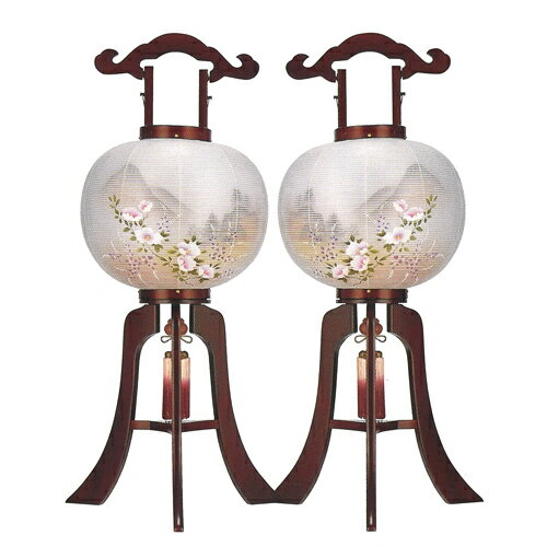 盆提灯 盆ちょうちん 八女提灯 置き提灯 初盆 新盆 『 大内行灯 夕映え 木製（桜） 絹張り 二重 11号（尺一） ≪向柄の一対≫』[高さ84cm×幅（火袋径）33cm］