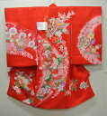 お宮参り 着物 祝着 新品 女の子 正絹 赤色系『白浜 赤』