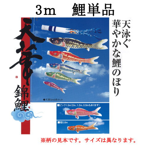 鯉のぼり こいのぼり 単品 一匹 追加用 ポリエステル 超撥水 防カビ『天華錦鯉 鯉のぼり 単品 3m 口金具付き』