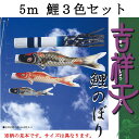 【ポール以外の鯉のぼりセット】『吉祥天 鯉のぼり3色・吉祥天オリジナル吹流し・矢車・ロープの5mセット』※ポールは別売りです