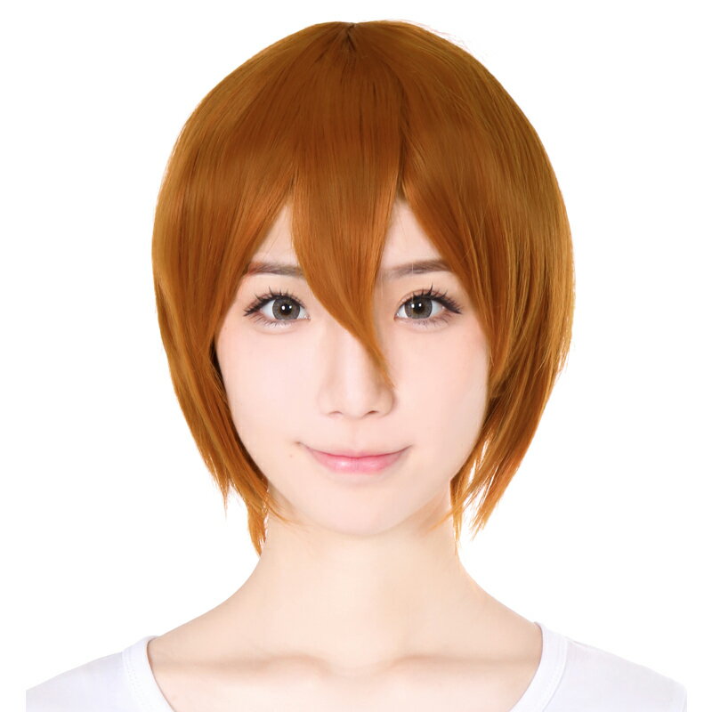 【売切セール 返品交換不可】 ウィッグ ショート ボブ フルウィッグ コスプレ ウイッグ ショート フルウイッグ オレンジ 赤髪 耐熱 かつら 男装 富士達 ふじたつ 【ショート】 コハク