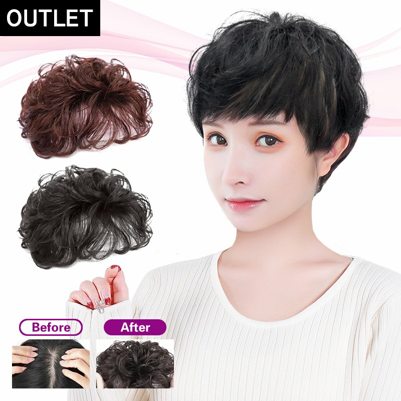 【アウトレット】男女兼用ヘアピース 部分ウィッグ ヘアピース カール ショート パーマ レディース メンズ 白髪隠し ワンタッチ