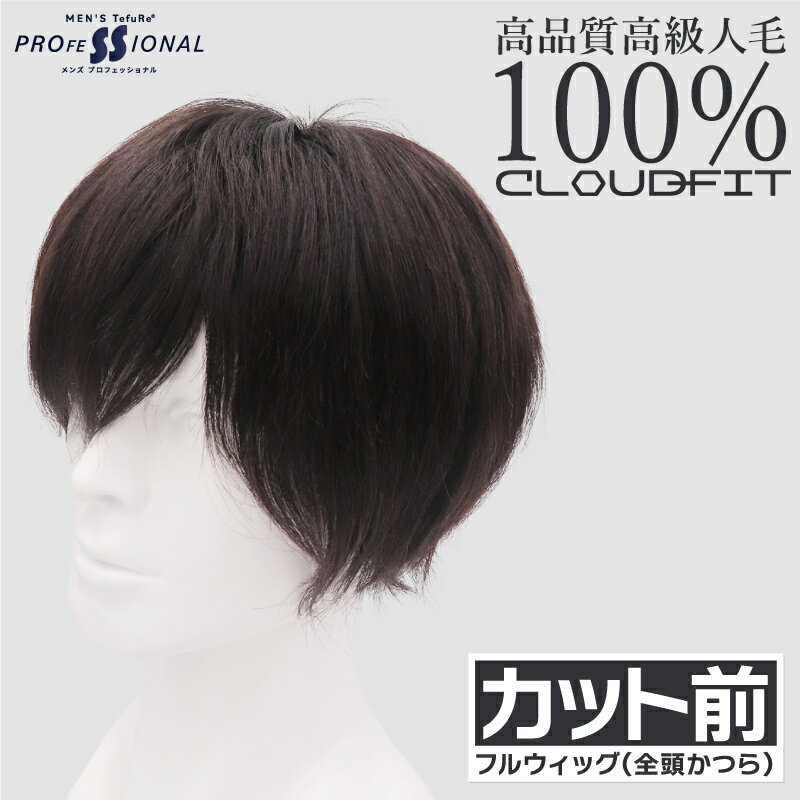 バレない メンズウィッグ カット前 人毛100% ウィッグ 男性用 メンズ 白髪 薄毛 脱毛症 頭頂部 増毛 かつら 自然 ブラック 【人毛100%無造作レイヤーノーカットウィッグ】