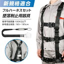 フルハーネス セット 収納袋付 ハーネス安全帯 新規格適合 墜落制止用器具 ランヤード 一体型セット 黒蛇腹 ワンタッチバックルダブルランヤード付き ハーネス安全帯 伸縮式 軽量モデル 使用可能質量 100kg 認証取得