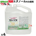 ウエルノール75 5L×4本／ケース　植物由来　発酵エタノール　のみ使用　アルコール製剤　ノズル付　75%