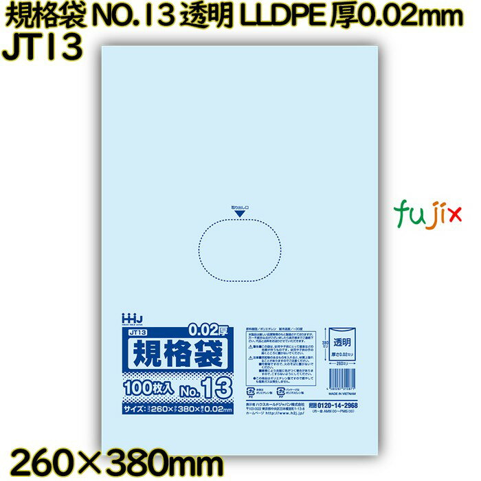 規格袋 NO.13 透明 LLDPE 厚0.02mm 6000枚(100枚×60)／ケース JT13 ハウスホールドジャパン