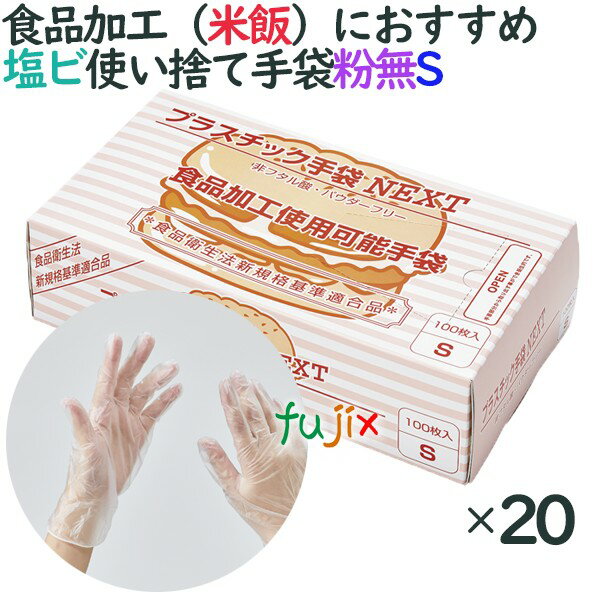 プラスチックグローブ　粉なし　プラスチック手袋 NEXT　パウダーフリー　Sサイズ　2000枚（100枚×20小箱）／ケース