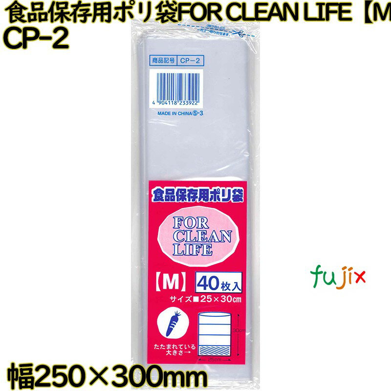 食品保存用ポリ袋 FOR CLEAN LIFE 透明 Mサイズ LLDPE 厚み 0.02mm 2400枚（40枚×60）／ケース CP-2 日本技研工業
