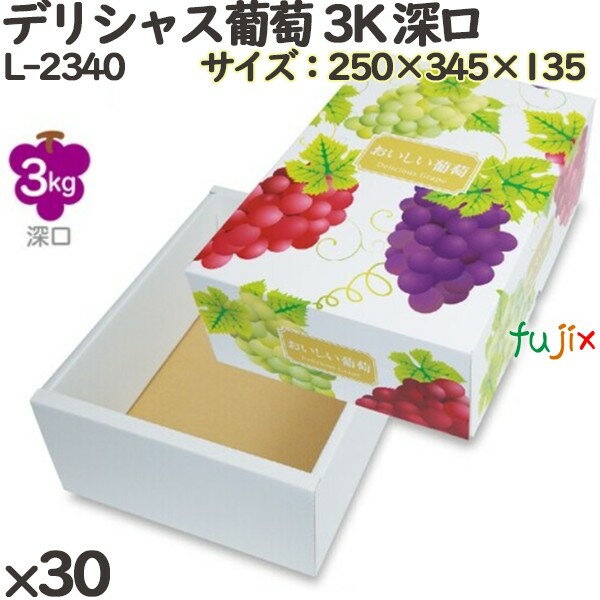ぶどう 化粧箱 L-2340 デリシャス葡萄 3k 深口 30個(10×3)／ケース フルーツ用 ギフト用 ギフトボックス 紙箱 果物箱 贈答用 青果用 果物用 ダンボール