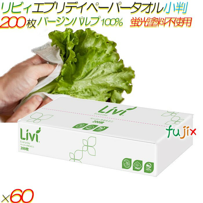 リビィ エブリデイ ペーパータオル 小判 200枚60袋／ケース【8786】 バージンパルプ100% 蛍光染料不使..