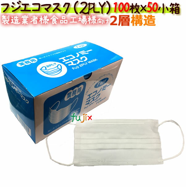 フジ 2ply エコノミーマスク 1ケース5000枚(100枚×50箱)業務用 2層マスク 送料無料【食品工場 マスク】