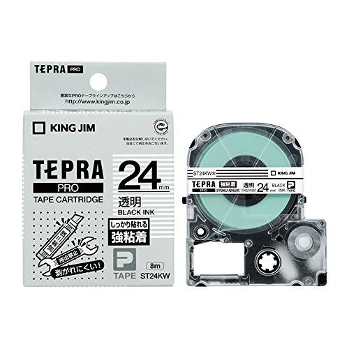 (まとめ買い)キングジム テプラPROテ-プ強粘着ラベル透明/黒字 ST24KW 00028522 〔3個セット〕【北海道・沖縄・離島配送不可】