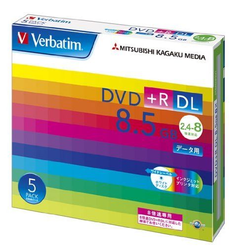 【メール便発送】三菱化学メディア Verbatim DVD＋R DL 8.5GB 1回記録用 2.4-8倍速 5mmケース 5枚パック DTR85HP5V1【代引不可】