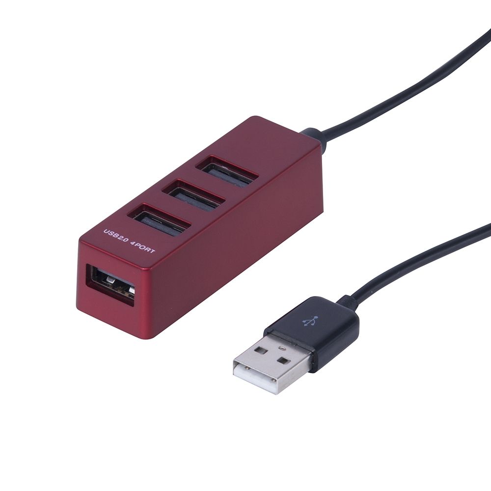 （まとめ買い）ナカバヤシ USB2.0 4ポートハブ 0.3m レッド UH-2404R 〔3個セット〕 【北海道・沖縄・離島配送不可】