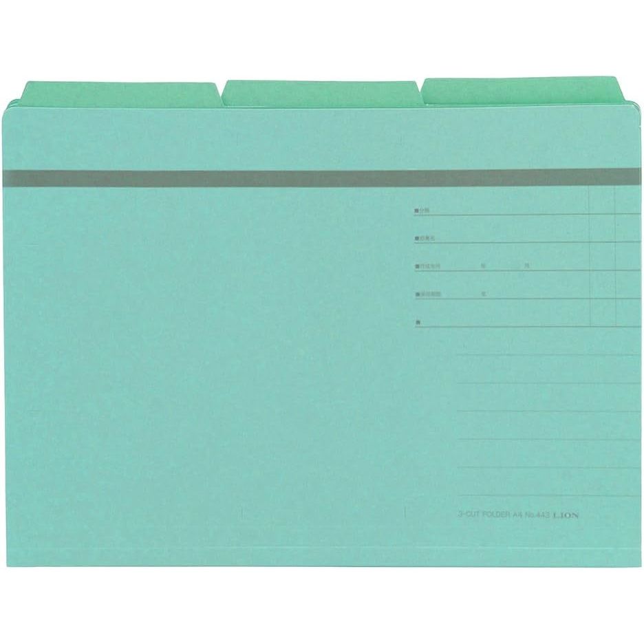 （まとめ買い）ライオン事務器 3カットフォルダー A4ピッタリサイズ No.443-30P 緑 30冊入 132-26 〔×3..