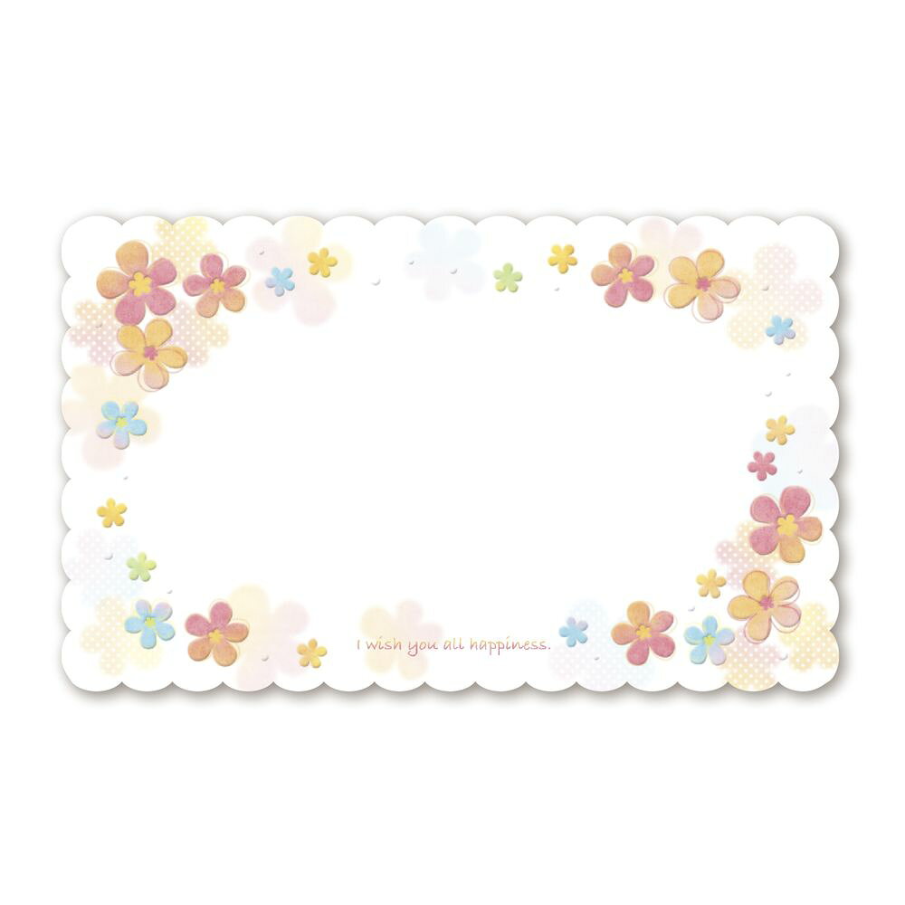 ●テーマは「Happy(ハッピー)」。デザインにHappyモチーフが入っています。幸せを願う気持ちをこめてメッセージを添えましょう。●ぷくっと浮出し加工！●抜型もオシャレ！●花は「幸せ」「愛情」「美」「喜び」を意味するラッキーモチーフであり、赤い花は特に、命をイメージすることから、幸運を象徴します。●I wish you all happiness.（あなたがいつも幸せの中にいますように ）【詳細】入り数：15枚袋入サイズ：縦55mm×横90mm材質：ケント紙（186g/m2）生産国：日本備考：浮出し加工(模様)※プリンタは非対応です。[ SASAGAWA タカ印 メッセージカード 店舗POPカード ]