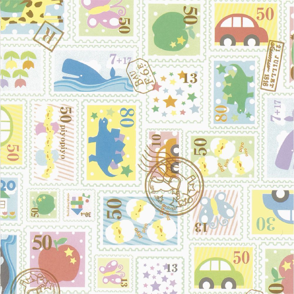 (まとめ買い)ササガワ 包装紙 ベビー・キッズ柄 プチスタンプ 半才判 50枚入 49-1323 〔×3〕 【北海道・沖縄・離島配送不可】