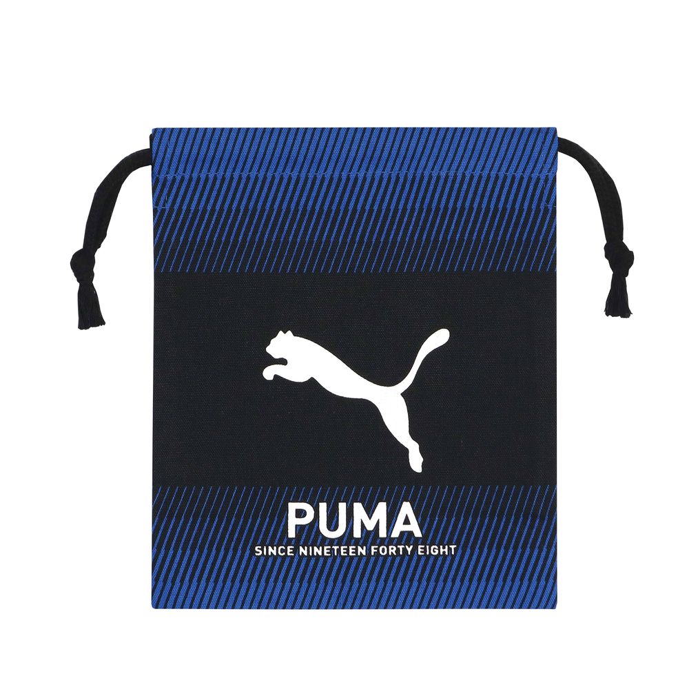 【商品説明】キッズランチ コップ袋・PUMAのストライプグラデーション柄のスポーティーなデザインのランチシリーズです。・両面デザイン入のコップ袋です。・名前欄付で書き込めます。・お弁当箱を入れやすい金巾着タイプです。・安心の日本製です。【詳細】・材質：アクリル, コットン・容量：0.1 L・本体サイズ:19x15.5x7cm・材質：(本体)綿100％、(紐)アクリル・ 開閉が簡単な巾着タイプ・名前欄付、検針済・日本製