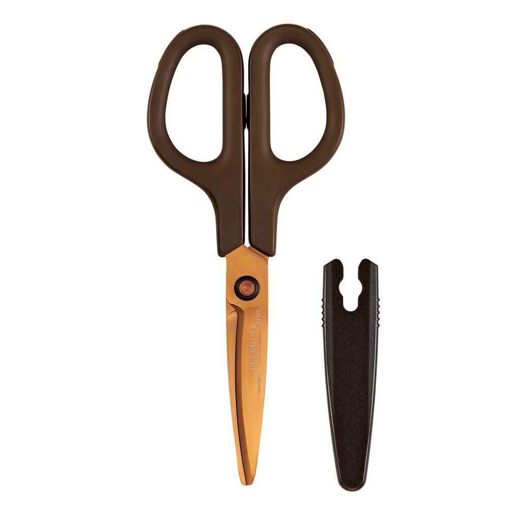 【メール便発送】プラス はさみ フィットカットカーブ プレミアムチタン イージーグリップ ダークブラウン SC-175STN