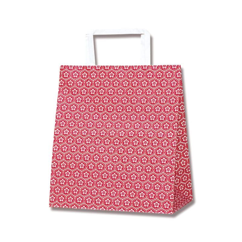 シモジマ HEIKO 手提げ紙袋 H25チャームバッグ S2(平手) 梅小紋 赤 50枚 幅220×マチ130×高255mm 003263500 【北海道・沖縄・離島配送不可】