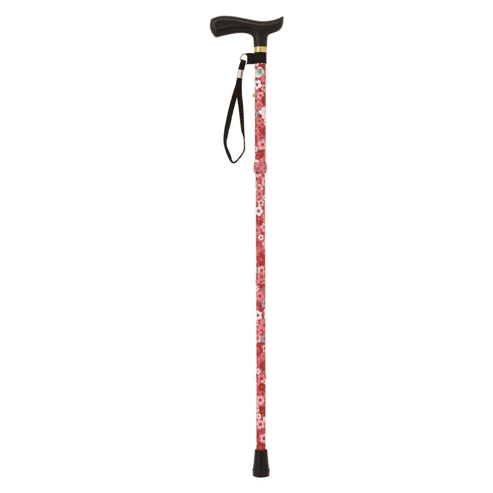 ナカバヤシ エコノミータイプ 花柄折りたたみ式ステッキ 花柄レッド RQS-E012FR 【北海道・沖縄・離島..
