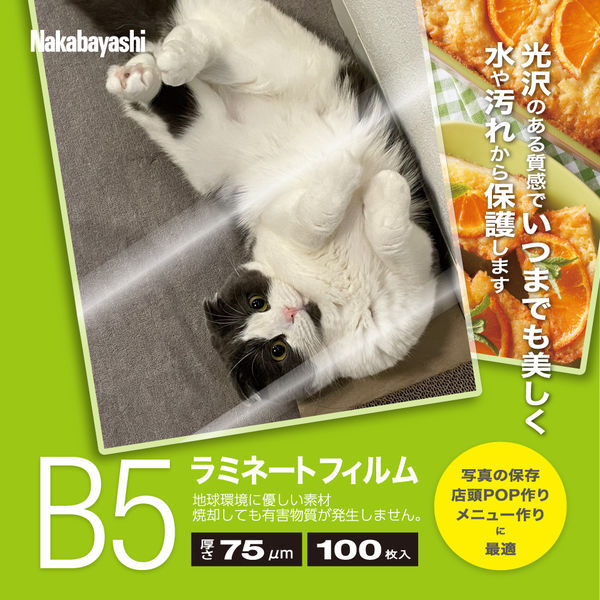 （まとめ買い）ナカバヤシ ラミネートフィルム 75μm B5 100枚入 LPR-B5E2-75 〔3冊セット〕 【北海道・沖縄・離島配送不可】