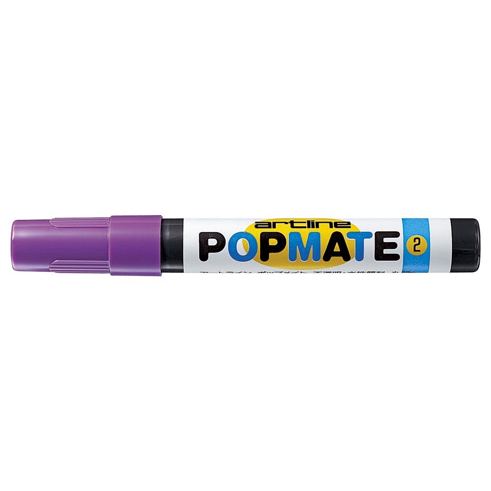 重ね描きもキレイなPOP用マーカー。耐光性に優れた水性顔料系インキを採用。 インキは、色鮮やかな水性顔料系。にじまず、裏うつりもほとんどありません。乾いた後は重ね描きもでき、POP広告づくりのさまざまな表現が可能です。また、ガラス、金属、木、布、陶器などにもきれいに筆記できます。[筆記幅]約2mm※ご使用になる時は、キャップをしめたままペンをよく振ってから、ペン芯にインキが染みわたるまでペン先を下向きにおし下げてください。※ご使用になる時は、キャップをしめたままペンをよく振ってから、ペン芯にインキが染みわたるまでペン先を下向きにおし下げてください。1.85×1.85×14.1cm全9色インキ:水性顔料系