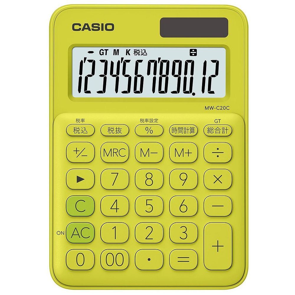 【メール便発送】カシオ カラフルミニジャスト電卓 12桁 ライムグリーン MW-C20C-YG-N 【代引不可】