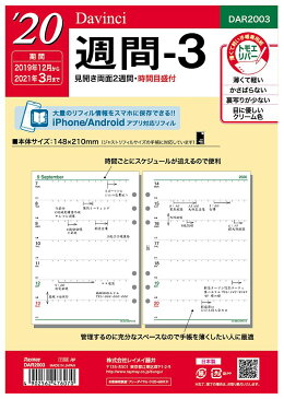 【メール便発送】レイメイ藤井 ダヴィンチ 手帳用リフィル 2020年 A5サイズ 週間-3 見開き両面2週間 DAR2003 【代引不可】