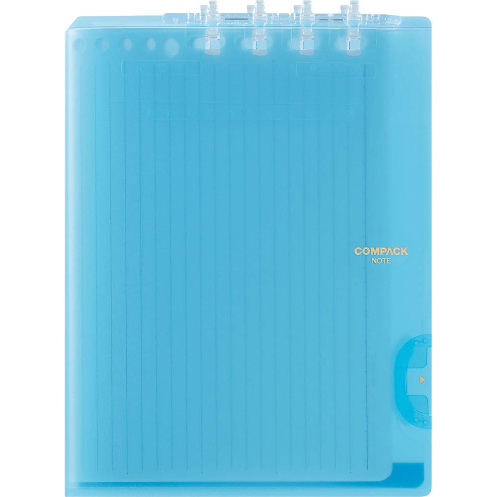 メール便発送商品（送料込み）※こちらの商品はメール便にて「ポスト投函」でのお届けになります。※代金引換はご利用いただけません。※お届け日時のご指定はできません。※宅配便送料別の商品と同梱の場合、宅配便の送料となります。※通常、出荷後1〜4日程度でのお届けとなります。※荷物問合せ番号よりお荷物の追跡が可能です。大きく書いて、小さく持てる。2つ折りリングノート「コンパックノート」ルーズリーフを半分に折って、コンパクトに持ち運べる、携帯性に優れたリングノート。【特徴】○ノートを半分に折ってコンパクトに持ち運べる専用ルーズリーフにオリジナルの穴形状を採用し、綴じたままでもきれいに1/2サイズに折りたためるため、収納や持ち運びの際にかさばりません。さらに外したリーフは一般的なバインダーにも綴じることができます。（※一部のバインダーを除く）○360度折り返せて、省スペースで使用できる通常のリングノートと同様、開いたページを360度折り返せるため、狭いデスクの上などでの使用に適しています。○専用ルーズリーフの追加、差し替えができるリングの左側をつまむだけでとじ具が開くため、追加や差し替えが簡単にできます。○不意な表紙の開きを防止する留め具付きカバンの中で表紙が開かないよう、表紙とリングに留め具が付いています。また、ペンホルダー付きで、ペンと一緒に持ち運べます。○ペンホルダー付きペンと一緒に持ち運べます。○開閉式リングを採用リングをつまむだけの簡単操作で開閉でき、リーフの追加も簡単です。○オリジナルの穴形状開閉に合わせてリーフがスライドするので、すっきりとキレイに二つ折りできます。○表紙は2か所で固定リングのツメと表紙のパーツでしっかり固定。かばんの中などで開きにくい仕様です。用途に合わせたサイズバリエーション、表紙はニュアンスカラーからビビッドカラー、モノトーンまで幅広く取り揃え、様々なライフスタイルに合わせてご使用いただけます。【仕様】サイズ：B5二つ折り・201(H)×150(W)×20(D)mm最大収納枚数：25枚付属品：専用横罫ルーズリーフ10枚対応ルーズリーフ：コンパックノート用ルーズリーフ(405CY-30または405CH-30)※市販のルーズリーフには対応しておりません。専用リーズリーフをご使用ください。