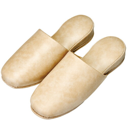 （まとめ買い）オーミケンシ 高級レザー調スリッパ ベージュ 10800046 〔3足セット〕 【北海道・沖縄・..