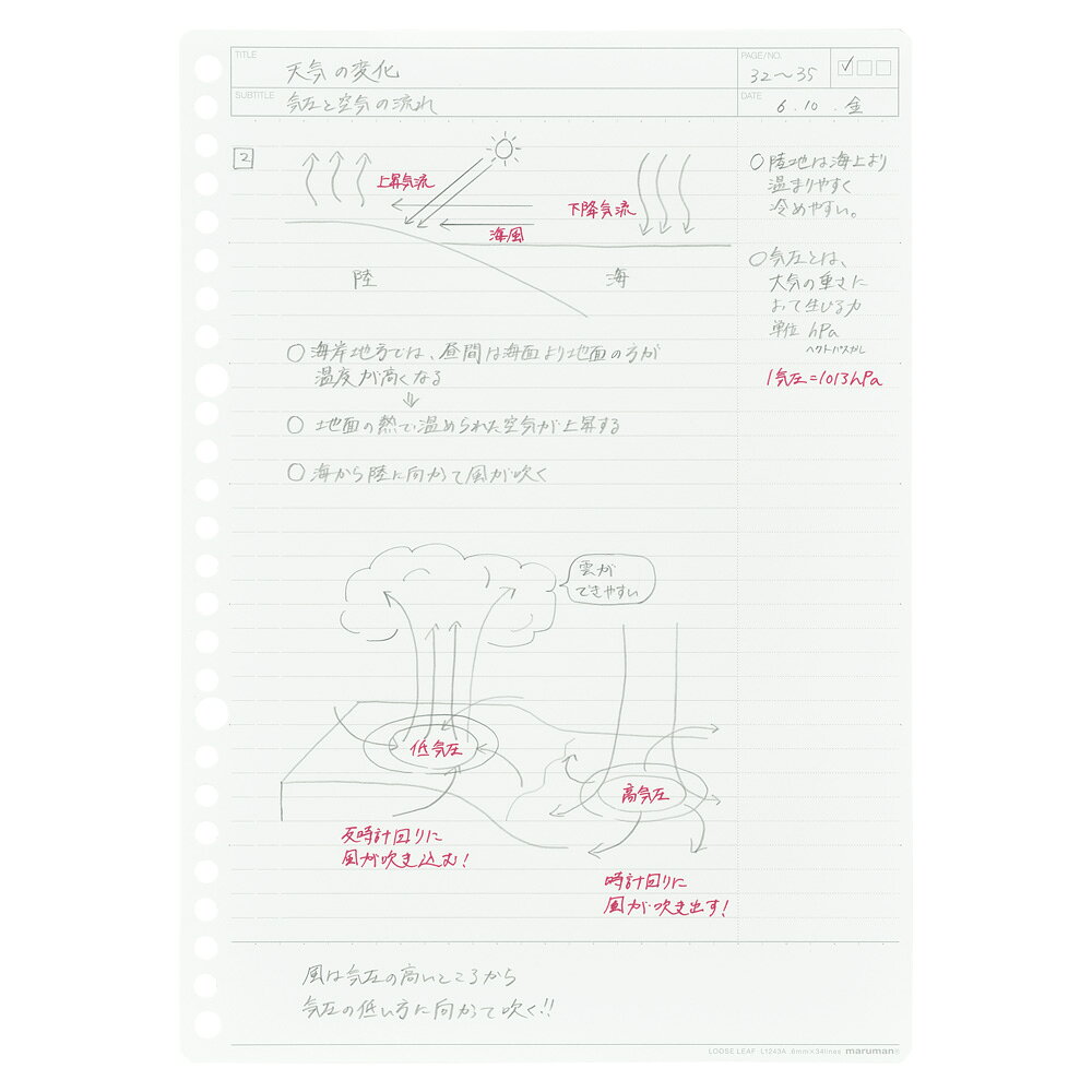 （まとめ買い）マルマン ルーズリーフ スマートレビュー B5 6mm 復習罫 L1243A 〔10冊セット〕 【北海道・沖縄・離島配送不可】 3