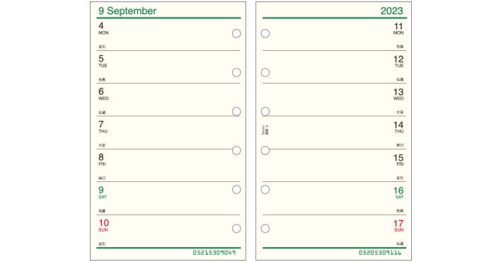 【メール便発送】レイメイ藤井 ダヴィンチ 手帳用リフィル 2023年 ポケットサイズ 週間-3 見開き両面2週間 DPR2333