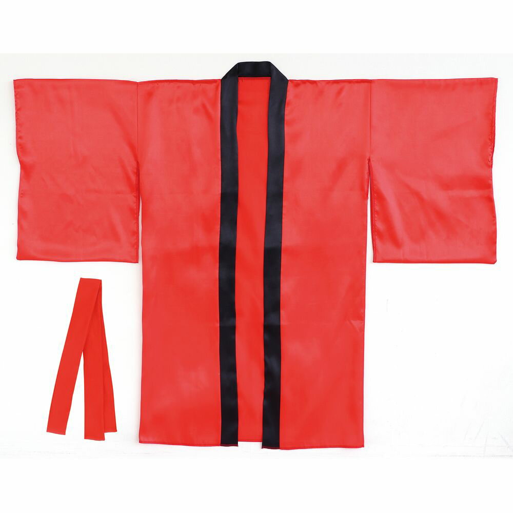 （まとめ買い）アーテック ソフトサテン ロングハッピ袖付(ハチマキ付) Mサイズ 赤 18593 〔×3セット〕 [お祭り衣装・イベント用品] 【北海道・沖縄・離島配送不可】