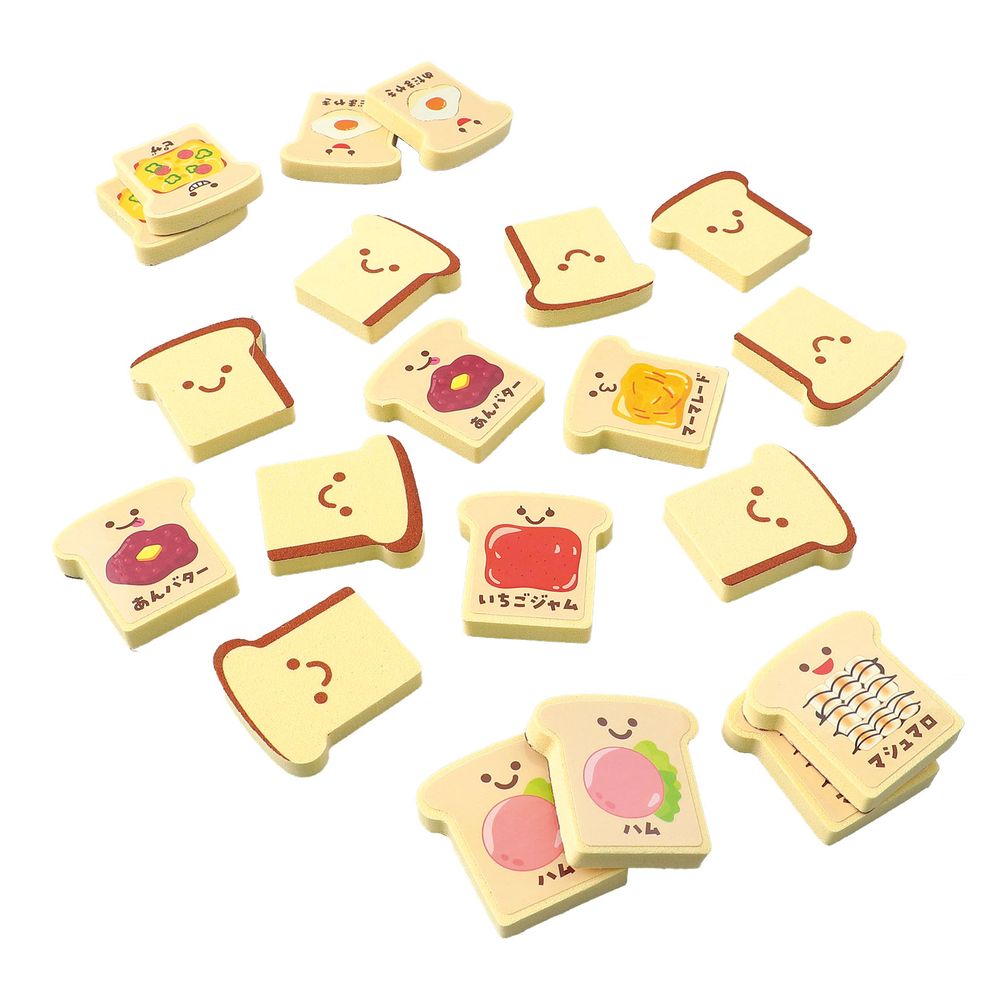 しょくぱんの具材で楽しいえあわせ！2種類の遊び方ができる！EVAにシールを貼ってえあわせゲームで遊ぶ【詳細】セット内容：EVA×1、シール×1商品サイズ：260×250×50mm材質：EVA[ おもちゃ 知育玩具 室内あそび ]