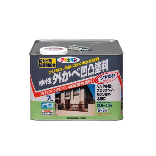 （まとめ買い）アサヒペン 水性外かべ凹凸塗料 ツヤあり ホワイト 7L 〔3缶セット〕【北海道・沖縄・離島配送不可】