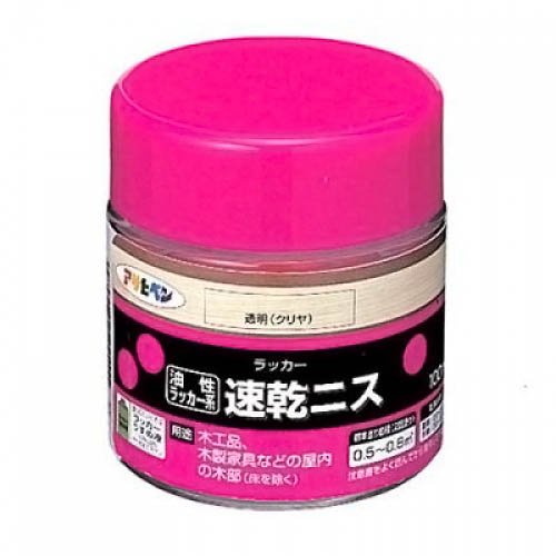 ●内容量:100ML●色:透明(クリヤ)●乾燥時間:夏期/20~30分、冬期/30~60分●標準塗り面積:【2回塗り】0.5~0.88m2(タタミ0.3~0.5枚分)塗膜が肉厚でで硬く、キズがつきにくいニスです。【注意事項】1.表示以外の用途には使用しないで下さい。2.目に入ったり皮膚に付着しないしないよう、また誤飲しないように注意して取扱って下さい。3.塗料がついても支障の無い服装で作業して下さい。4.雨の降りそうな日、温度の高い日、風の強い日は避け天気の良い日塗装して下さい。5.5℃以下では塗装しないで下さい。6.つるつるした面や塗る面の紛化が著しいところは、サンドペーパーで粗し削りかすを取り除いてから塗って下さい。7.塗料が沈殿していますので角材などでよくかき混ぜてから使用して下さい。8.運送中にやむなく