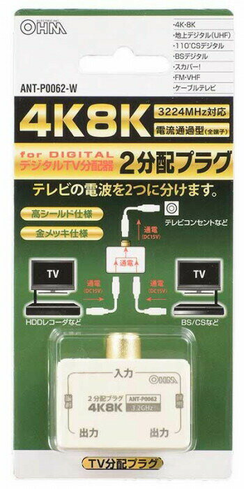 OHM 2ʬ�ۥץ饰 ��ü����ή���ŷ� 4K8K�б� ANT-P0062-W ���̳�ƻ�����졦Υ�������Բġ�