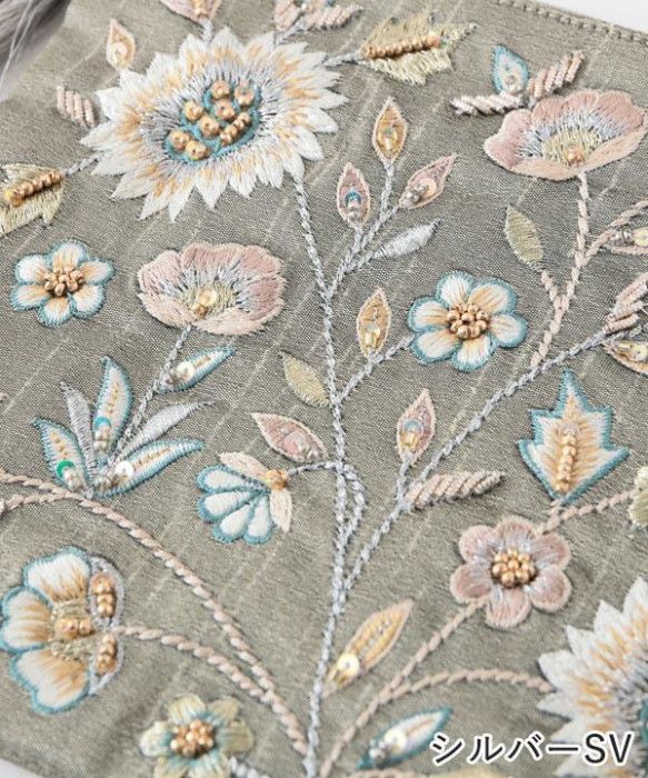 東京かんかん ビーズ刺繍ポーチL シルバー M42-2488SV 【北海道・沖縄・離島配送不可】