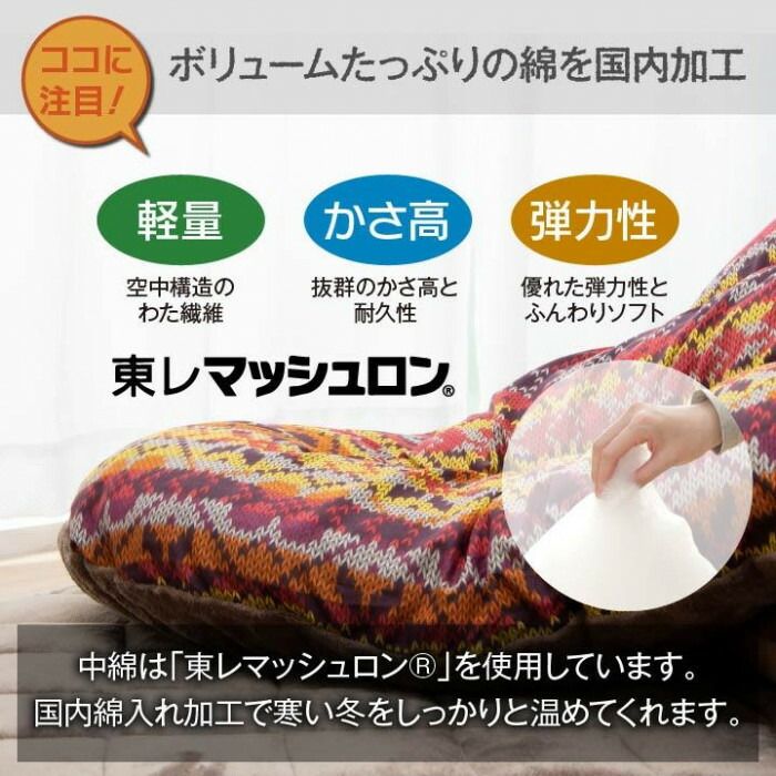 フジックスの日本製 こたつ布団 正方形 ノルディック柄 約205×205cm ネイビー 6025719 【北海道・沖縄・離島配送不可】｜アングル3